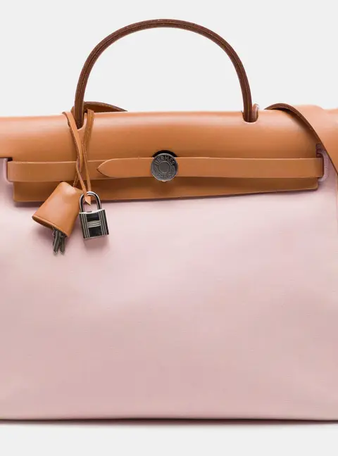 Hermes Herbag Zip 31 Rose Sakura Toile Canvas Vache Hunter Leather Top Handle Bag