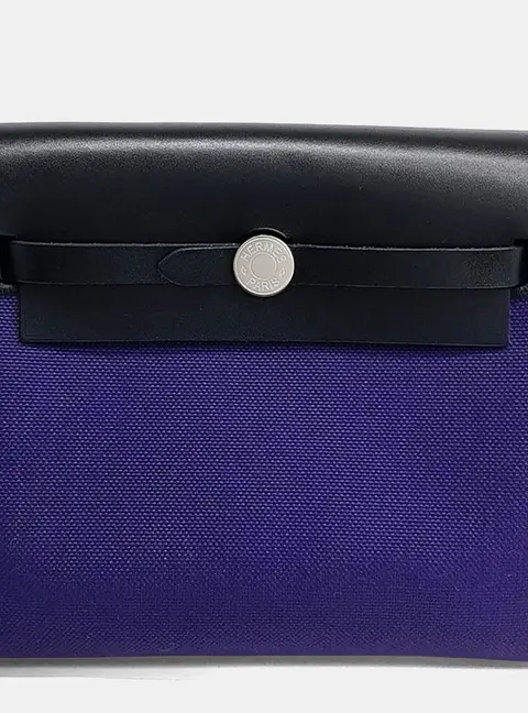 Hermes Herbag 20 Black Purple Fabric Leather Crossbody Bag