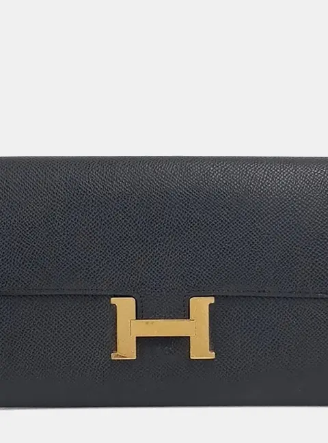 Hermes Constance Long Black Epsom Leather Wallet Bag