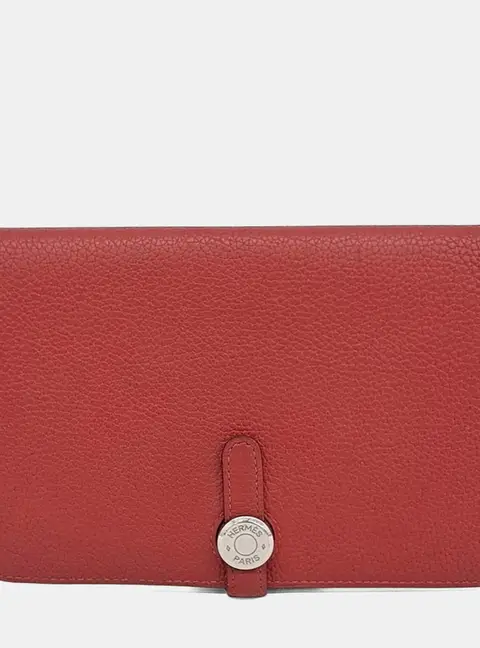 Hermes Red Leather Dogon long wallet (A)