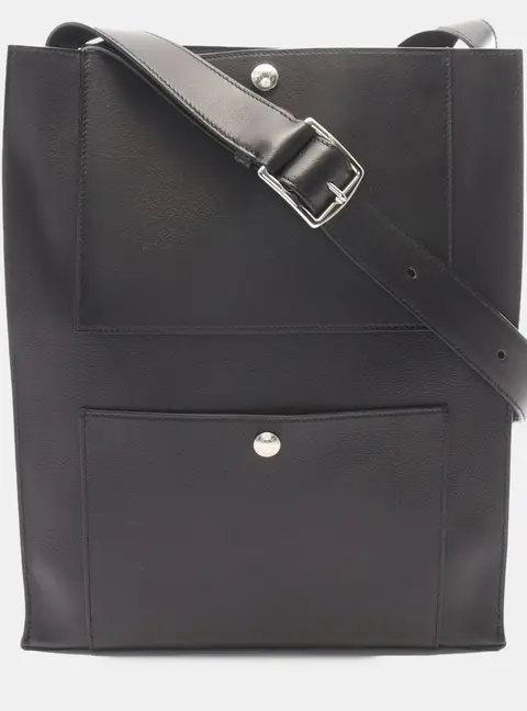 Hermes Cab'H Noir Evergrain Calfskin Leather Shoulder Tote Bag