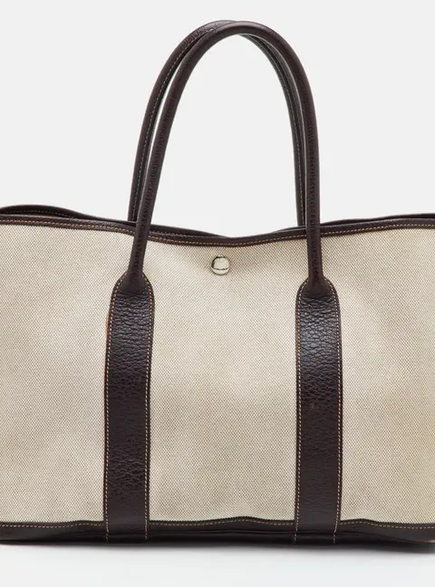 Herm&egrave;s Garden Party 36 Natural/Chocolat Toile Canvas and Negonda Leather Bag