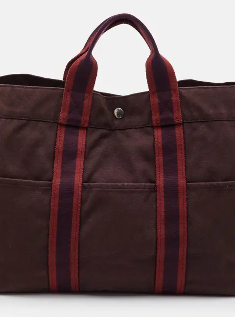 Herm&egrave;s Fourre Tout MM Dark Brown/Red Toile Canvas Tote