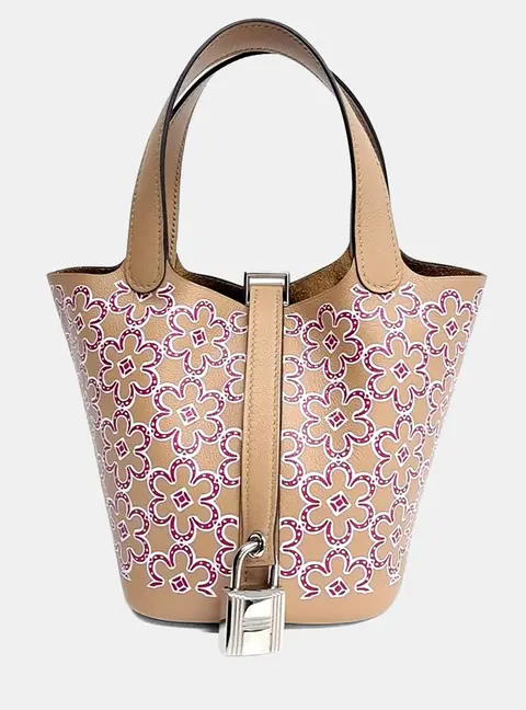 Hermes Brown Leather Micro Lucky Daisy Lock Picotin (U)
