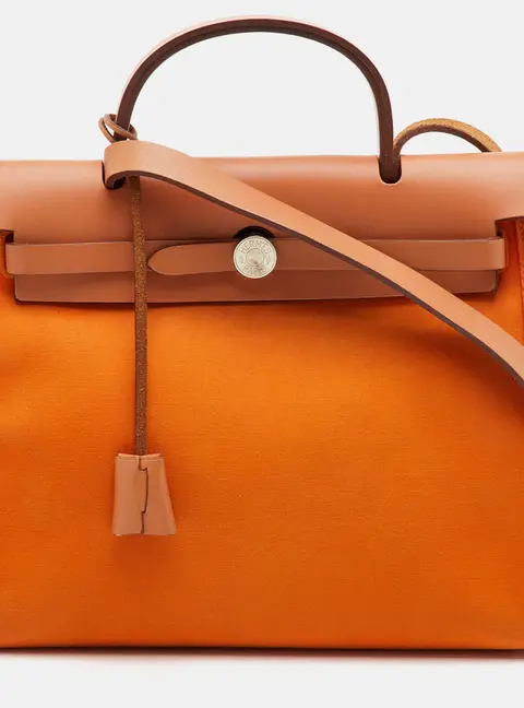 Herm&egrave;s Herbag 31 Zip Orange/Natural Toile and Vache Hunter Top Handle Bag