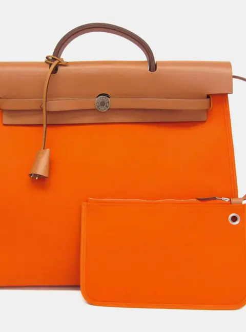 Hermes Herbag Zip 31 Orange Toile Officier Vache Hunter Leather Top Handle Bag