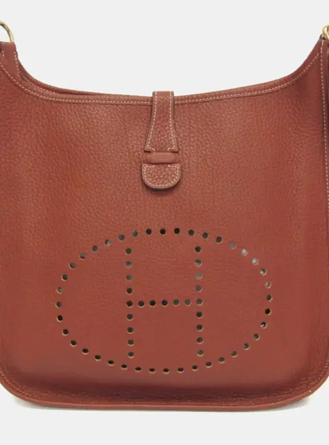 Hermes Evelyne GM Brown Taurillon Clemence Leather Crossbody Bag