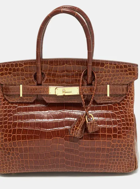 Herm&egrave;s Birkin 30 Gold Finish Miel Crocodile Porosus Tote
