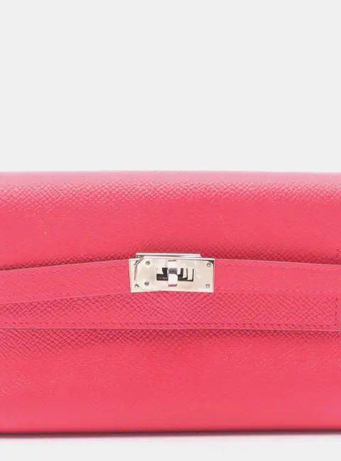 Hermes Kelly Depliant Medium Rose Extreme Epsom Calfskin Leather Tri -fold Wallet