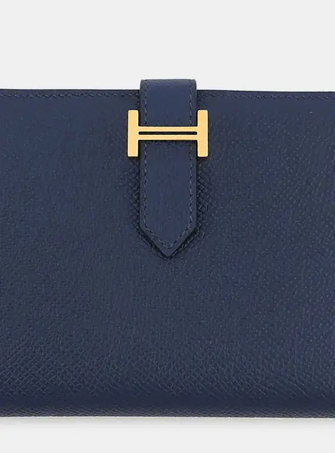 Hermes Bearn Compact Blue Navy Epsom Leather Wallet Bag