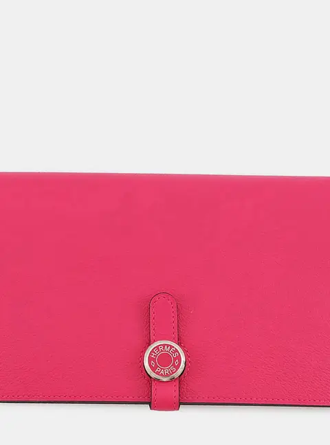 Hermes Dogon Rose Mexico Togo Calfskin Leather Wallet Bag