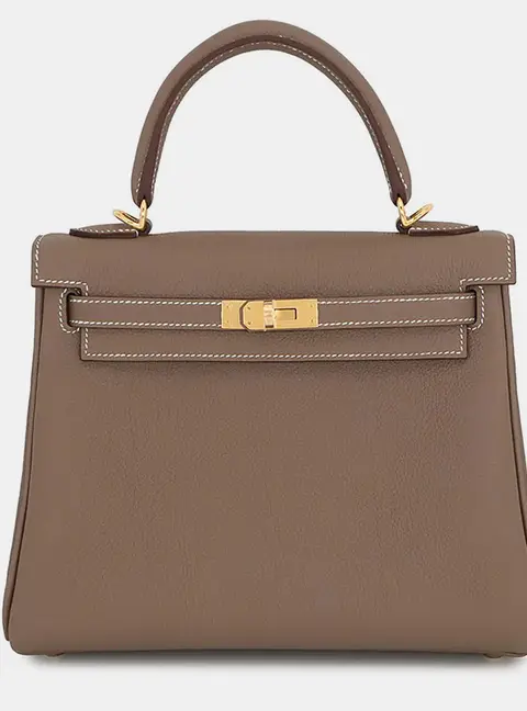 Hermes Kelly Retourne 25 Etoupe Togo Calfskin Leather Top Handle Bag