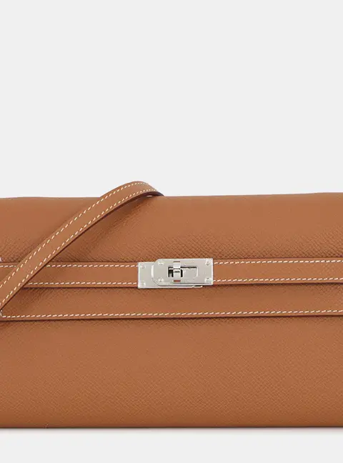 Hermes Kelly Wallet Long To Go Gold Epsom Calfskin Leather Shoulder Bag