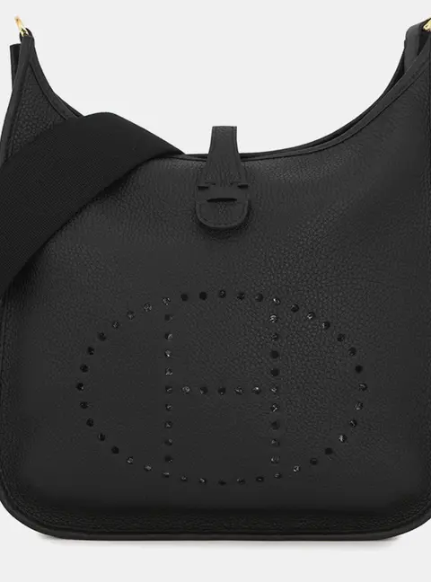 Hermes Evelyne 3 PM Black Taurillon Clemence Leather Shoulder Bag