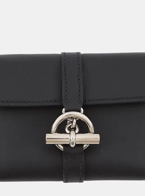 Hermes Glennan Compact Black Swift Leather Card Holder Bag