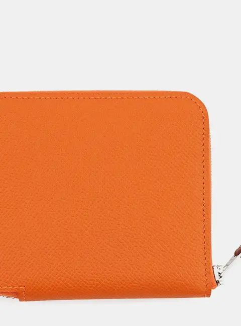 Hermes Azap Compact Orange Epsom Leather Zip Around Wallet