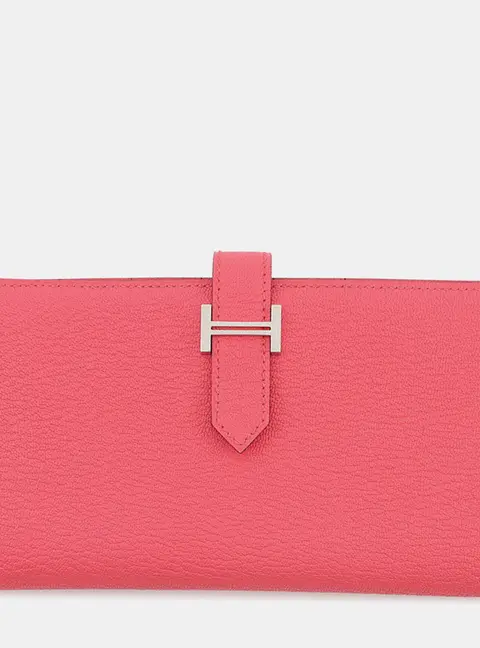 Hermes Bearn Soufflet Rose Azalee Chevre Myzore Goatskin Leather Wallet Bag