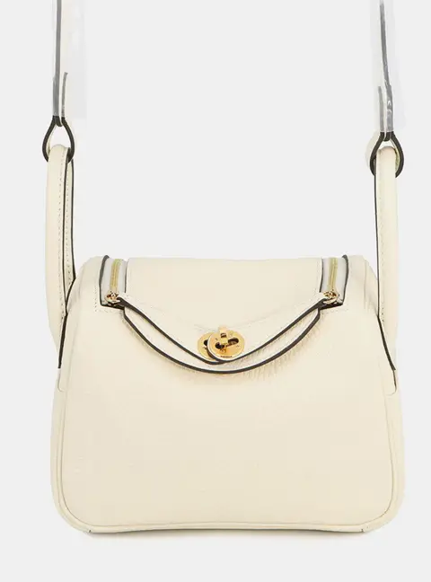 Hermes Lindy Mini Creme Chantilly Taurillon Clemence Leather Shoulder Bag