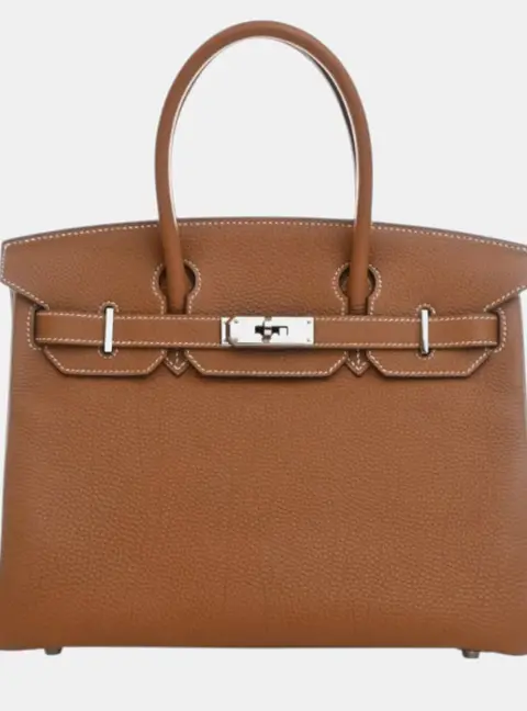 Hermes Birkin 30 Gold Togo Calfskin Top Handle Bag