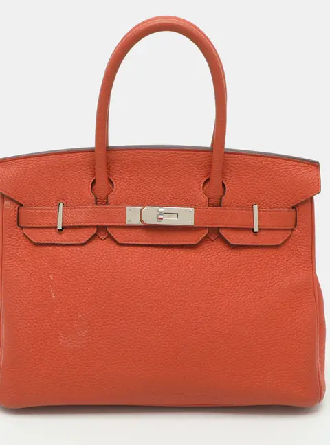 Herm&egrave;s Birkin 30 Palladium Finish Orange Poppy Taurillon Clemence Leather Tote