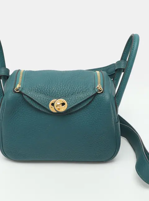 Herm&egrave;s Lindy II Mini Gold Hardware Vert Bosphore Taurillon Clemence Leather Shoulder Bag