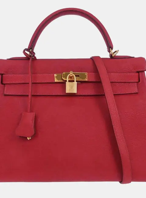 Hermes Kelly 32 Rouge Vif Courchevel Leather Retourne Top Handle Bag