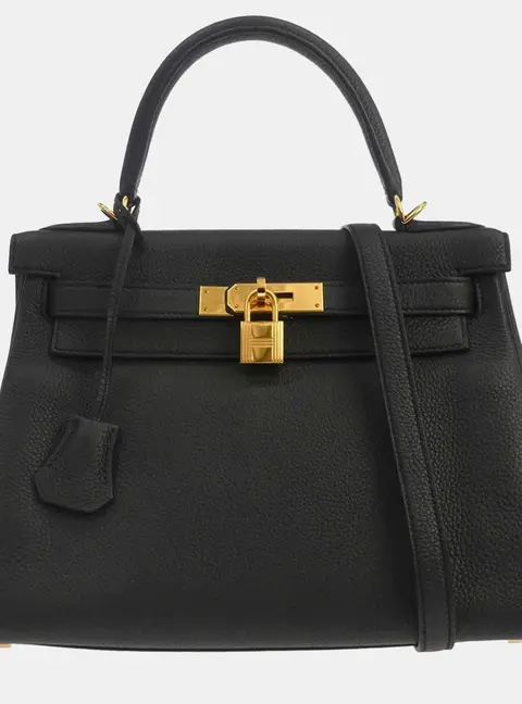 Hermes Kelly 28 Black Togo Calfskin Leather Top Handle Bag
