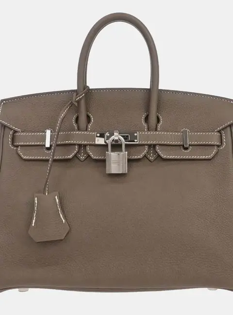 Hermes Birkin 25 Etoupe Togo Calfskin Leather Top Handle Bag