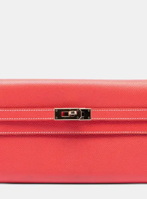 Hermes Kelly Classic Rose Jaipur Epsom Calfskin Leather Wallet Bag