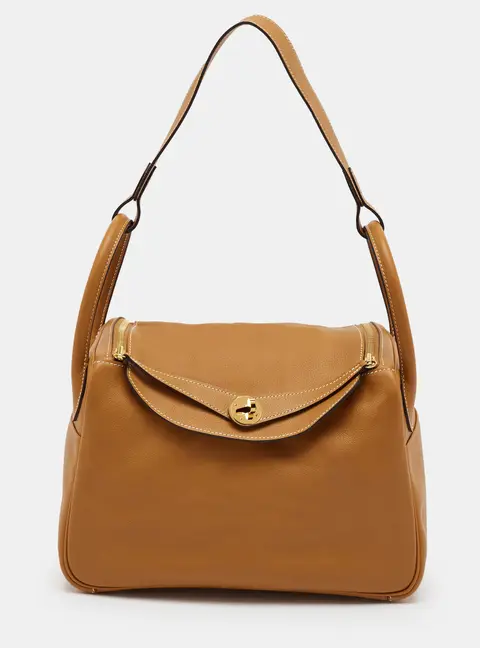 Herm&egrave;s Lindy 30 Gold Finish Toffee Evercolor Leather Shoulder Bag