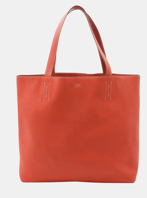 Hermes Double Sens 36 Orange Taurillon Clemence Leather Reversible Tote Bag