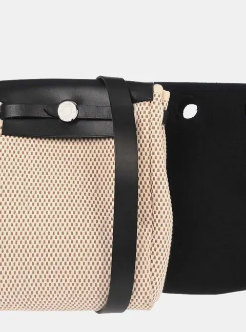 Hermes Herbag TPM Black Natural Toile Officier Canvas Leather Shoulder Bag