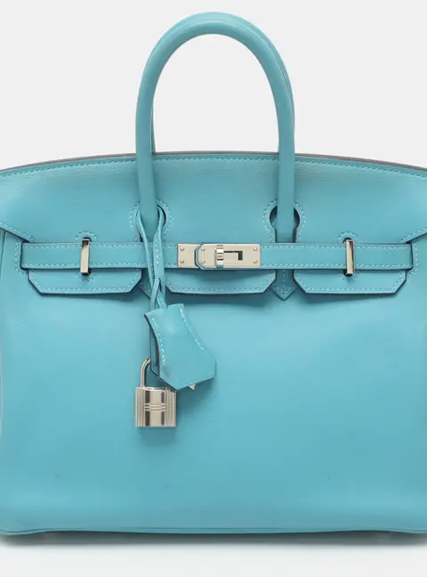 Hermes Birkin 25 Palladium Finish Bleu du Nord Swift Leather Tote
