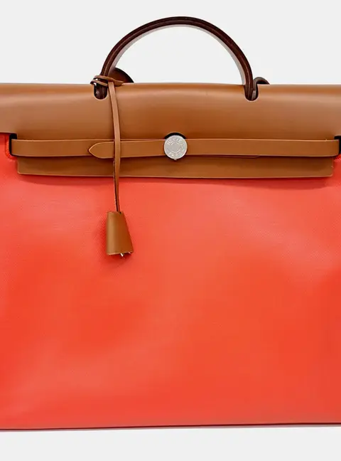 Hermes Herbag Zip Retourne 31 Orange Rouge H Canvas Vache Hunter Leather Top Handle Bag