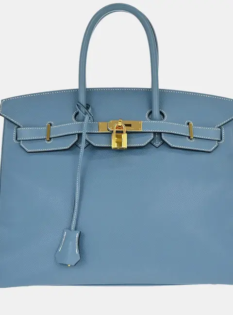 Hermes Birkin 35 Blue Jean Epsom Calfskin Leather Top Handle Bag