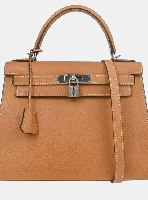 Hermes Kelly 28 Natural Vache Liegee Leather Top Handle Bag