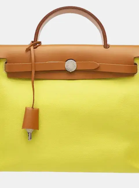 Hermes Herbag Zip 31 Yellow Toile H Canvas Vache Hunter Leather Shoulder Bag