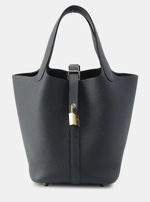 Hermes Picotin Lock PM Gris Meyer Taurillon Clemence Leather Top Handle Bag
