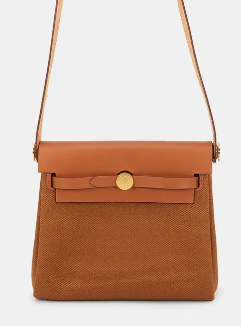 Hermes Herbag Zip Mini Fauve Toile H Vache Hunter Leather Shoulder Bag