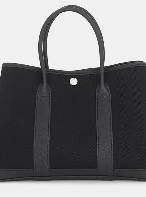 Hermes Garden Party TPM Black Toile Chevrons Negonda Leather Tote Bag