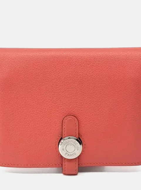 Hermes Dogon Medium Corail Tadelakt Leather Wallet