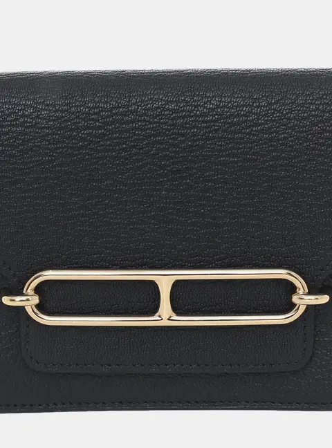 Hermes Roulis Slim Black Chevre Mysore Leather Wallet Bag