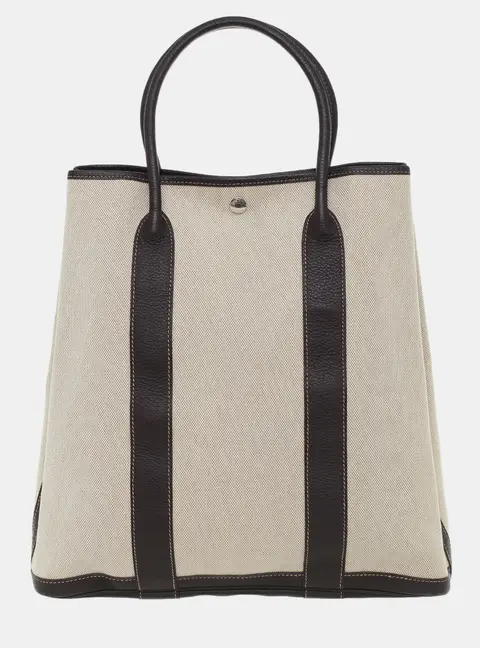 Hermes Garden File Tote PM Beige Canvas Negonda Leather Tote Bag