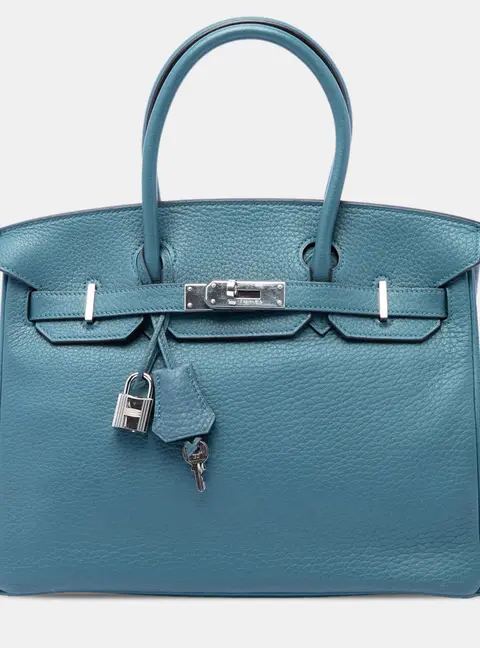 Hermes Birkin 30 Bleu Jean Togo Calfskin Leather Top Handle Bag
