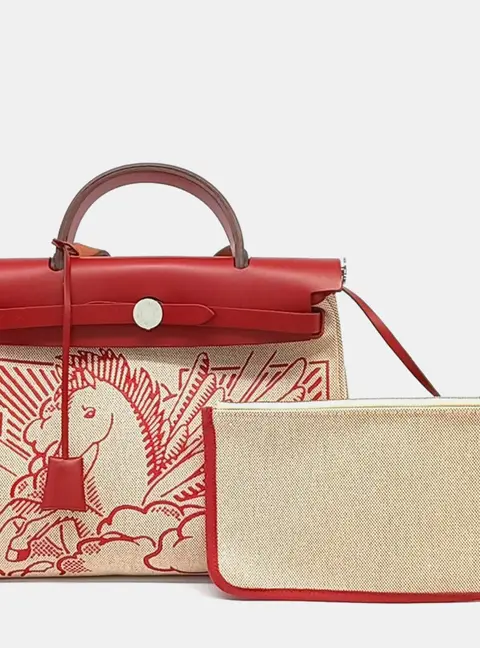 Herm&egrave;s NEW ZIP Herbag Beige/Red Canvas and Leather Small (Z)