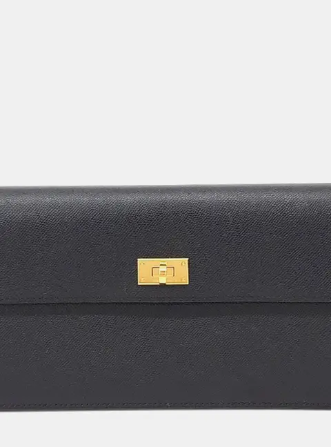 Hermes Kelly Pocket Long Wallet Black Epsom Leather Wallet Bag