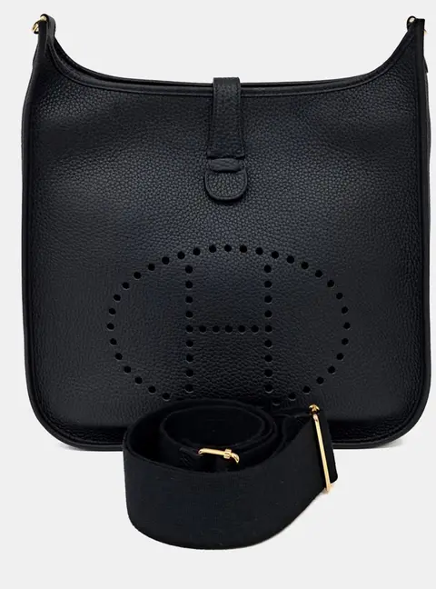 Hermes Evelyne 33 Black Clemence Leather Shoulder Bag