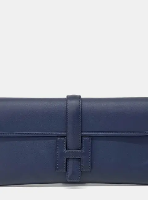 Hermes Gizeh Blue Swift Leather Clutch Bag