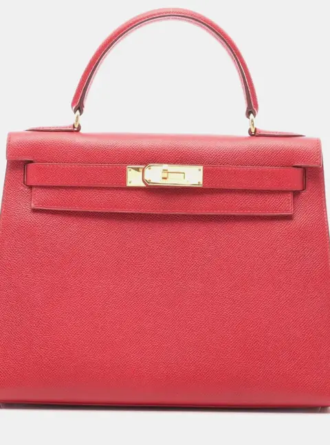 Herm&egrave;s Kelly 28 Rouge Courchevel Leather Top Handle Bag