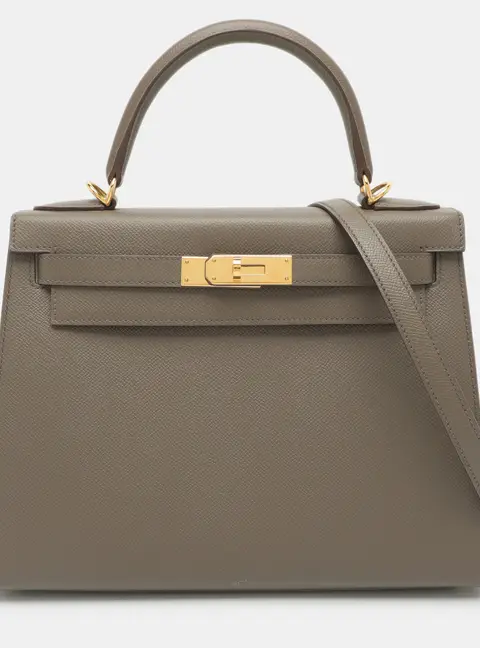 Hermes Kelly Sellier 28 Gold Finish Grey Epsom Leather Bag
